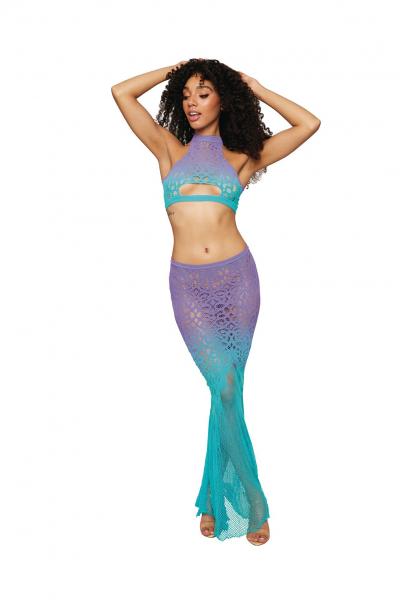 Seamless Crochet Patterned Bralette & Maxi Skirt Wisteria /Ocean O/S