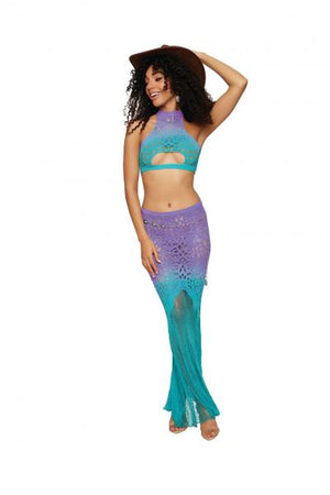 Seamless Crochet Patterned Bralette & Maxi Skirt Wisteria /Ocean O/S