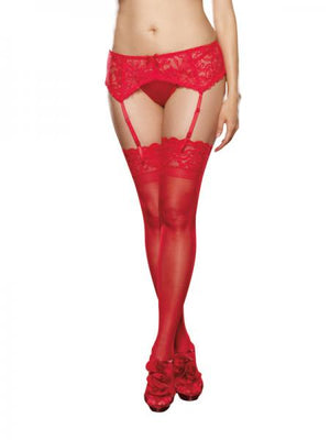 Stretch Lace Garter Belt Scalloped Hem Red Qn