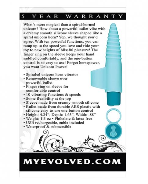 Unicorn Power Bullet Vibrator With Finger Sleeve Teal