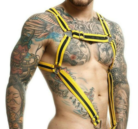 Male Basics Dngeon Cross Cock Ring Harness Yellow O/S (Hanging)