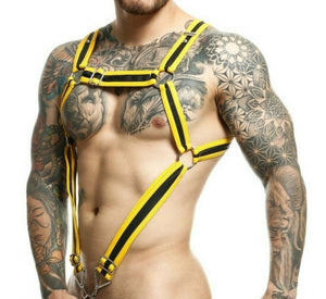 Male Basics Dngeon Cross Cock Ring Harness Yellow O/S (Hanging)