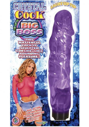 Crystal Cock Big Boss Light Up Tip Purple Vibrator