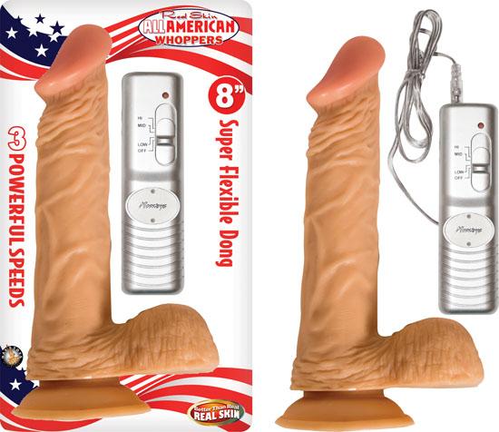 All American Whopper 8 Inches Vibrating Dong, Balls Beige