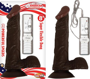 All American Whopper 8 Inches Vibrating Dildo, Balls Brown