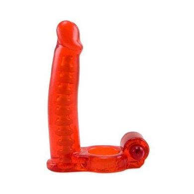 Double Penetrator C Ring With Bendable Dildo Red