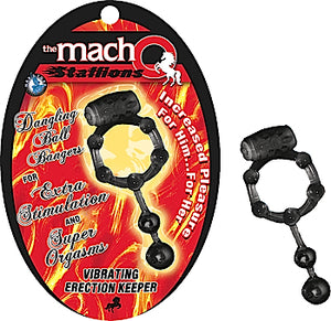 The Macho Stallions Vibrating Erection Keeper With Dangling Ball Bangers Black