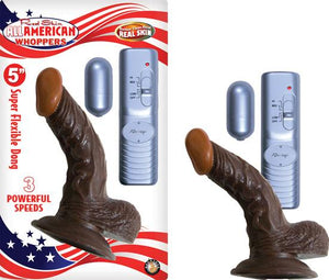 All American Whopper 5 Inches Vibrating Dildo, Balls Brown