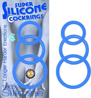 Super Silicone Cockrings 3 Sizes Blue