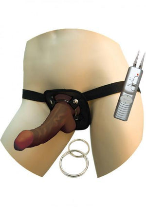 Real Skin Afro American Whoppers Vibrating 8 Inch Dong With Harness Brown