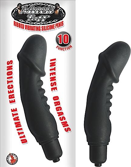 Silicone Ribbed Vibrating Penis Black