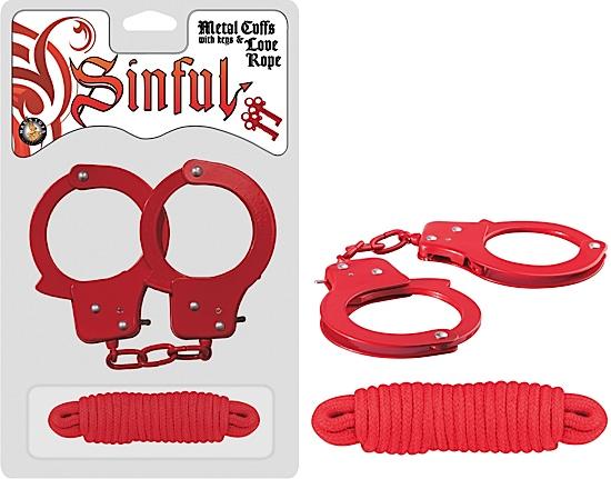 Metal Cuffs With Love Rope Red