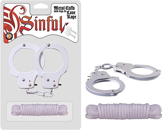 Metal Cuffs With Love Rope White