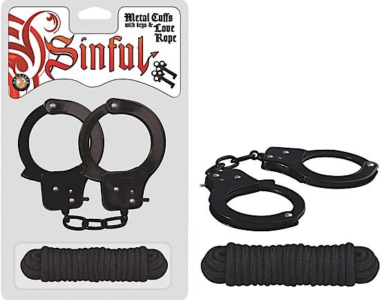 Metal Cuffs With Love Rope Black