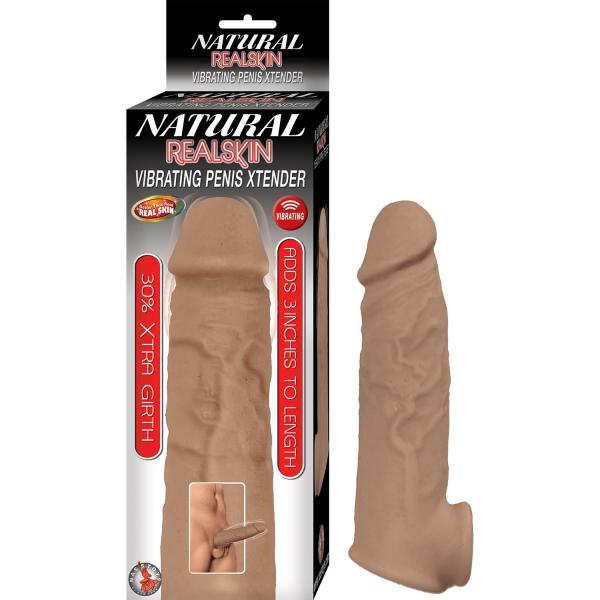 Natural Realskin Vibrating Penis Xtender Brown