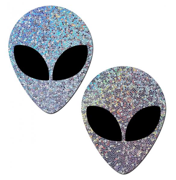Pastease Silver Glitter Alien With Black Eyes Pasties