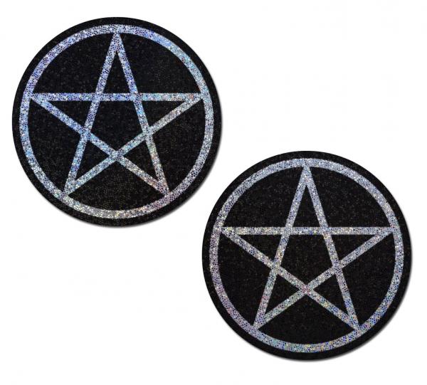 Pastease Pentagram Black & Silver Glitter Nipple Pasties