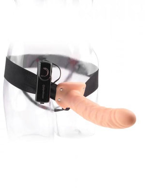 Vibrating Hollow Strap On 8 Inch Beige
