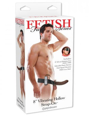 8 Inches Vibrating Hollow Strap On Brown