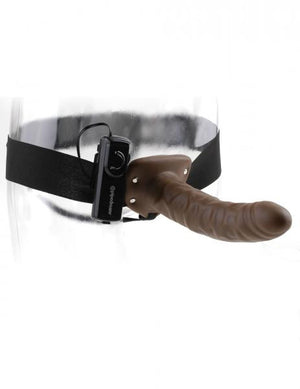 8 Inches Vibrating Hollow Strap On Brown