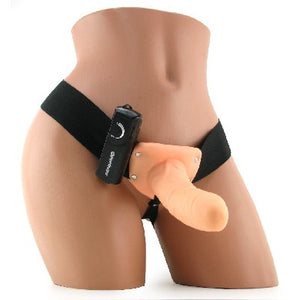 6" Vibrating Hollow Strap On Beige