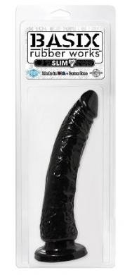 Basix Rubber 7 Inches Slim Dong With Suction Cup Black