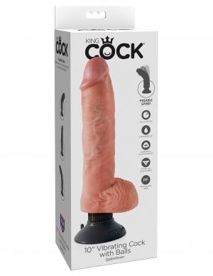 King Cock 10 Inches Vibrating Cock With Balls Beige