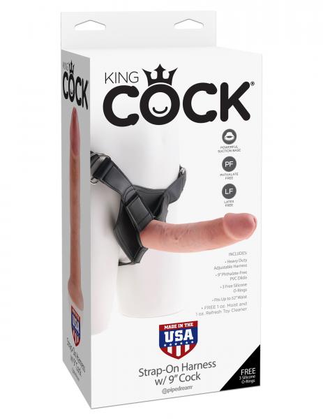 King Cock Strap On Harness 9 Inches Dildo Beige