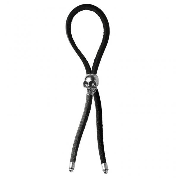 C Ring Lasso Silver Skull Bead Leather Strap Black