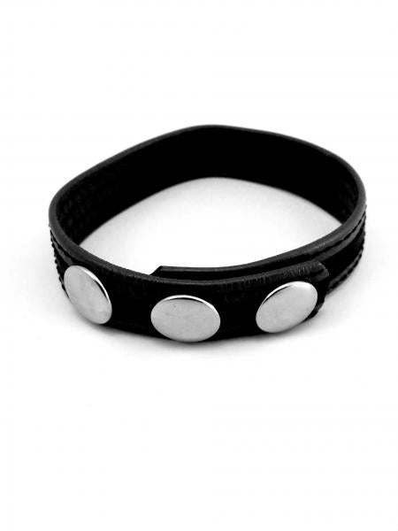 M2 M Cock Ring Leather 3 Snaps Black