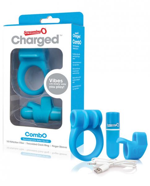 Screaming O Charged Combo Kit #1 C Ring & Finger Sleeve Blue
