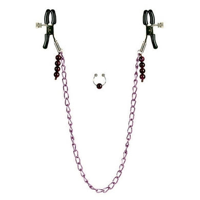 Nipple Clamps Purple Chain With Navel Ring