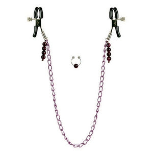Nipple Clamps Purple Chain With Navel Ring