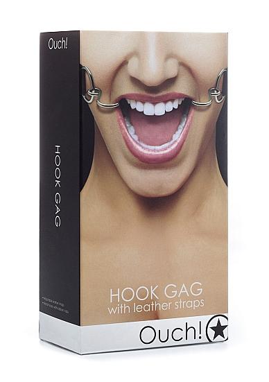 Ouch Hook Gag With Leather Straps Black O/S