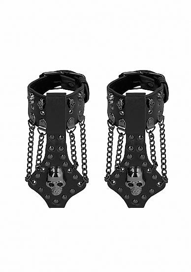 Ouch! Skulls & Bones Handcuffs With Skulls And Chains Black