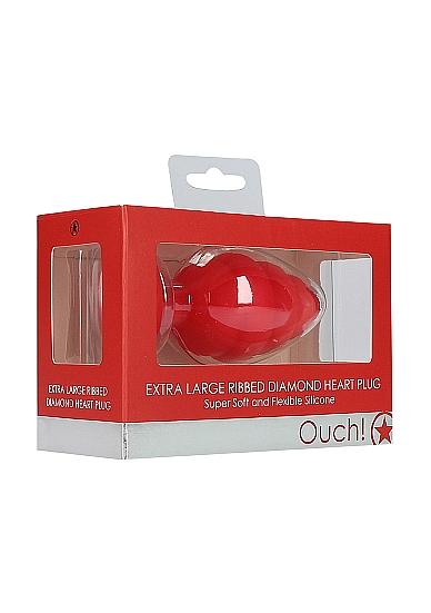 Extra Large Ribbed Diamond Heart Plug Red