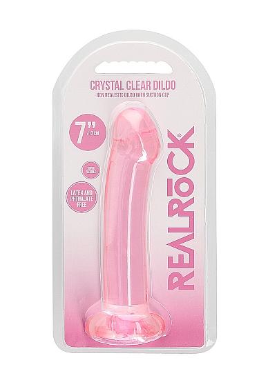 Realrock Crystal Clear Non Realistic Dildo With Suction Cup 6.7 In. Pink