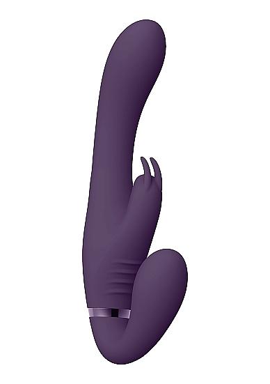 Vive Suki Rechargeable Triple Motor Pulse Wave Vibrating Silicone Strapless Strap On Purple