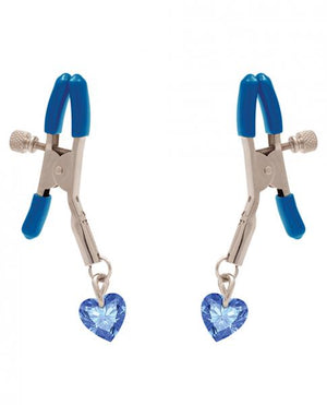I'll Never Let Go Nipple Clamps Blue Heart Charms