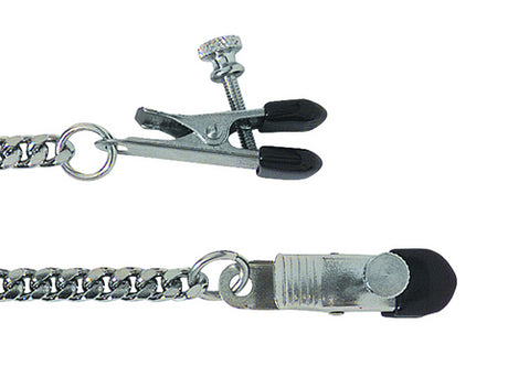 Adjustable Broad Tip Nipple Clamps With Jewel Chain Silver