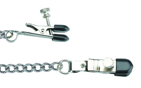 Adjustable Broad Tip Nipple Clamps With Loop And Link Chain Silver