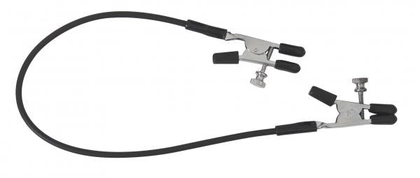 Blackline Adjustable Alligator Nipple Clamps With Rubber Tether Black