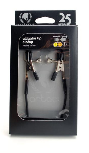 Blackline Adjustable Alligator Nipple Clamps With Rubber Tether Black