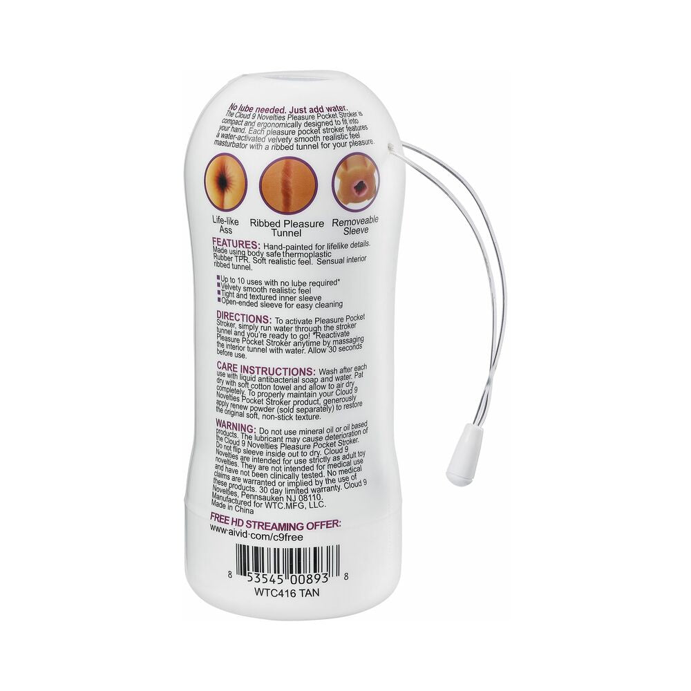 Cloud 9 Pleasure Anal Pocket Stroker Water Activated Beige