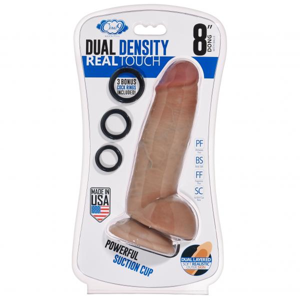 Cloud 9 Dual Density Real Touch 8 Inches Dong With Balls Tan