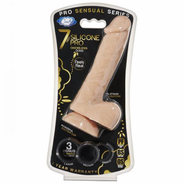 Cloud 9 Platinum Silicone 7 Inches Dong Beige Bonus Rings