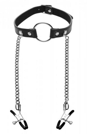 Seize O Ring Gag With Nipple Clamps Black