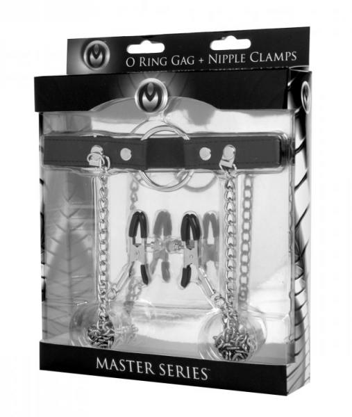 Seize O Ring Gag With Nipple Clamps Black