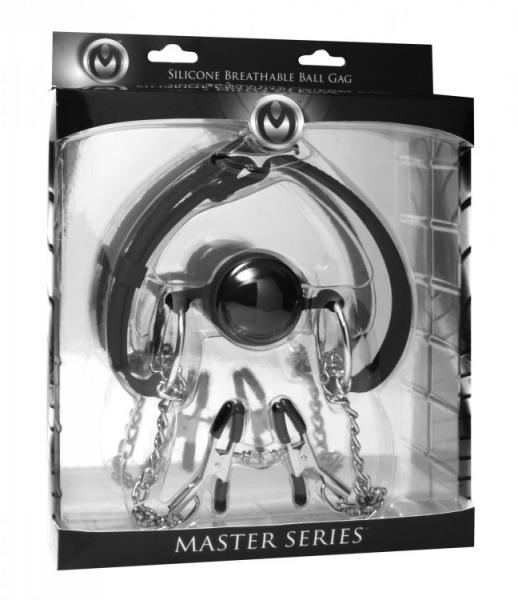 Hinder Breathable Silicone Ball Gag With Nipple Clamps